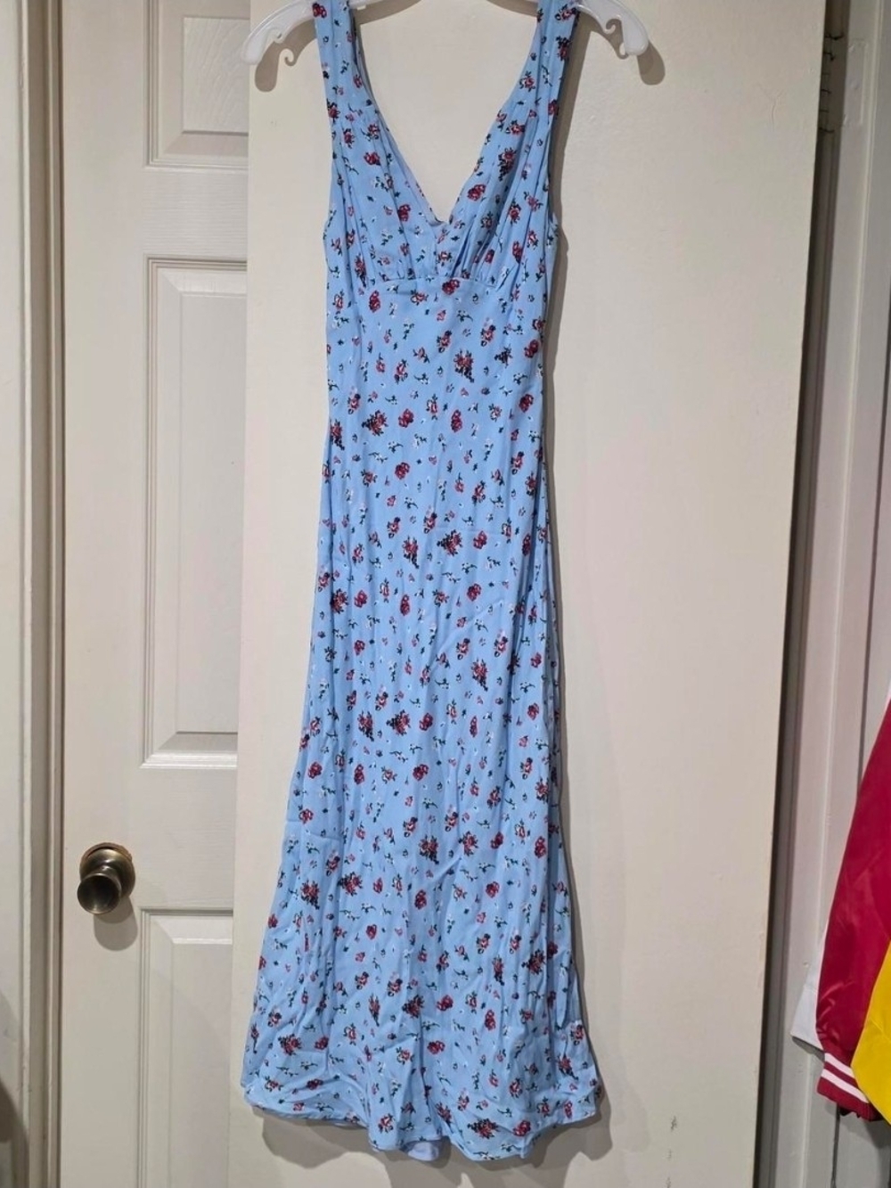 Light Blue Floral V-Neck Maxi Dress